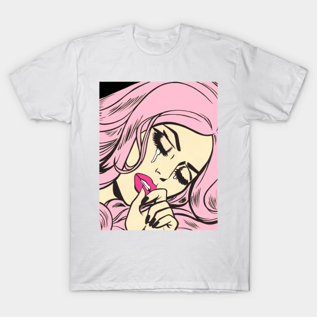 Pink Crying Comic Girl T-Shirt by turddemon